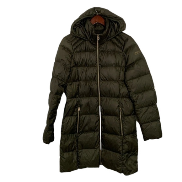 Lucky Brand Nylon Puffer Jacket w/ Hood Down Filled Colour Army Green Size Small - Picture 2 of 14